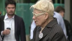 Dame Vivienne Westwood brandishes former Environment Agency Chairman Lord Chris Smith as a criminal during anti-fracking campaigning News Clip