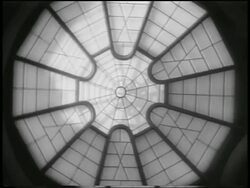 B/W 1959 spinning low angle glass roof of atrium in Guggenheim Museum / NYC / newsreel Stock Footage