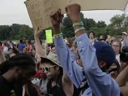 Crowd gathers in support of Michael Brown and against police brutality Stock Footage
