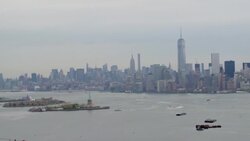 'WS AERIAL ZO View of Statue of liberty, skyline in city / Kearny NJ to Culpepper VA, United States' Stock Footage