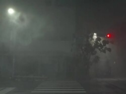Strong Hurricane Winds Rip Through City At Night Stock Footage