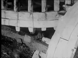 Oxen driven water wheel, irrigation in fields Stock Footage