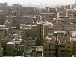 WS TD View of garbage habitation and buildings / Cairo, Egypt Stock Footage