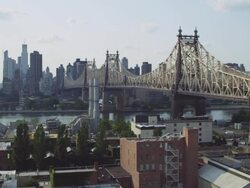 WS PAN View of Queensborough Bridge & Manhattan Skyline / New York, United States Stock Footage