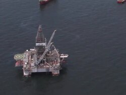 Gulf oil spill aerials of source of spill Stock Footage