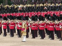 MS Shot of Queen's Birthday Parade with horse gurads in Trooping Colour at Whitelhall AUDIO / London, United Kingdom Stock Footage