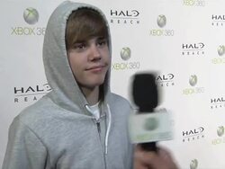 INTERVIEW: Justin Bieber on being a Halo fan. at the 'Halo:Reach' Midnight Madness Launch Event with Kid Cudi at New York NY. (Footage by WireImage Video/GettyImages) Stock Footage
