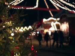 Carousel with Christmas tree Stock Footage