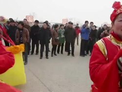 WS PAN Chinese folk artists performing with instruments at a temple fair to celebrate Chinese spring festival AUDIO / xi'an, shaanxi, china Stock Footage
