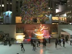 WS Rockefeller Plaza skating rink with Christmas decorations / New York City, New York, USA Stock Footage