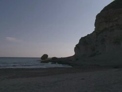 MS View of Cala de Enmedio Beach and Volcanic Cliffs at Cabo de Gata Natural Park / Agua Amarga, Andalusia, Spain Stock Footage