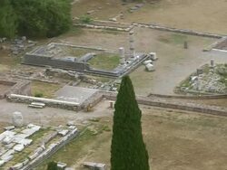 MS AERIAL ZI ZO ruins of asclepeion / Kos, Dodecanese, Greece Stock Footage