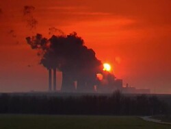 Industry at sunrise Stock Footage