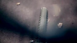 Bike riding along the cycle path, wheel, leaves, autumn Stock Footage