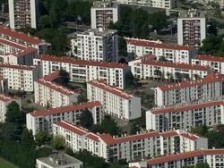 AERIAL, Apartment buildings, Perpignan, Languedoc-Roussillon, France Stock Footage