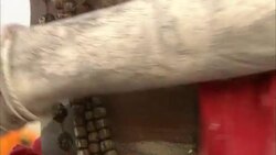 A holy man wears bead necklaces and smears ash over his body and face. Stock Footage