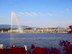 Lac Leman Geneva fountain Stock Footage
