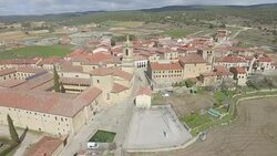 Spain, Burgos region. Drone views of Santo Domingo de Silos village Stock Footage
