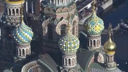 The domes of St. Petersburg's  Church of the Savior on Spilled Blood feature elaborate decoration. Stock Footage