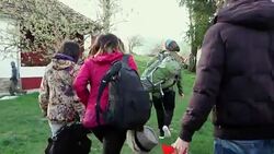 Return from nature walking Stock Footage