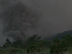 Smoke billows from lava flow as it burns through vegetation, Philippines, Dec 2009 Stock Footage
