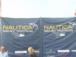 ATMOSPHERE - Award ceremony at Nautica Malibu Triathlon Presented by Equinox on 9/8/13 in Malibu, CA. Stock Footage