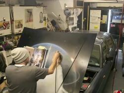 Artist Paul Karslake paints Bentley for Jubilee Stock Footage