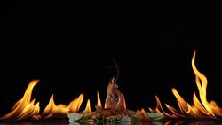 grill shrimp , barbecue sea food on fire flaming slow motion background. Stock Footage