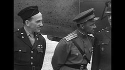 US and Soviet Air Force officers in photo op with US plane loaned to USSR News Clip