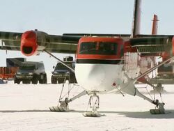 MS TS of Twin otter plane taxis before taking off in snowy landscape / Union Glacier, Heritage Range, Ellsworth Mountains, Antarctica  Stock Footage