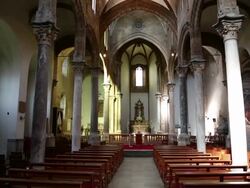 Santa Maria della Catena church, interior view of the nave with the Renaissance columns, Palermo, Sicily. Stock Footage