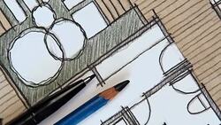 Home floor plan, watercolor & pencil freehand sketch Stock Footage