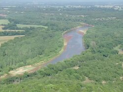 WS AERIAL View of Crossing the Red River into Texas / Texas, United States Stock Footage