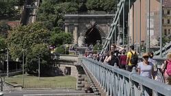 Chain Bridge Szechenyi Lamchid, Budapest, Hungary, Europe Stock Footage