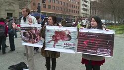 CLEAN : Anti-abortion activists stage graphic protest across Santiago News Clip