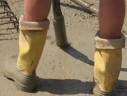 CU TS Shot of working of air removing vibrator pipe at house construction, building site / Hermeskeil, Rhineland Palatinate, Germany Stock Footage