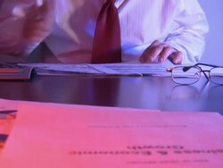 Businessmen working overtime, office, executive, boss. Business documents, charts, glasses. Stock Footage