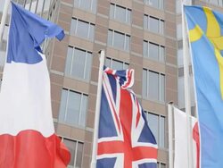 Flags fluttering - France, United Kingdom, Sweden Stock Footage