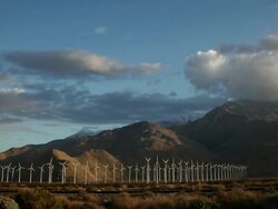 WS Windmills and mountains at dusk / Indio,California,USA   Stock Footage