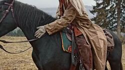 SLO MO Female rancher stroking her horse Stock Footage
