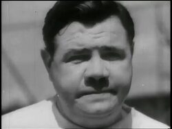 B/W 1935 close up Babe Ruth winking at camera Stock Footage