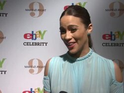 INTERVIEW: Paula Patton on what she's auctioning off at eBay Celebrity And Brad Pitt's Make It Right Celebrate Pop-Up Gallery Exhibition At New York's Chelsea Market on 02/09/2012 in New York Stock Footage