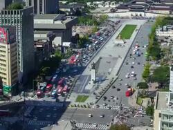MS T/L Shot of Gwanghwamun Square in Downtown / Seoul, South Korea Stock Footage