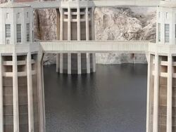 Hoover Dam three intake towers Stock Footage