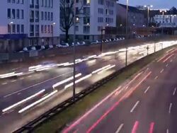 WS T/L View of motorway with heavy traffic in city at dusk /Cologne, North Rhine-Westphalia, Germany  Stock Footage