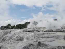 WS View of Rotorua gush springs / Rotorua, New Zealand Stock Footage