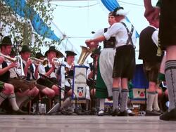 SLO MO Traditional Bavarian dance performed in a beer tent Stock Footage
