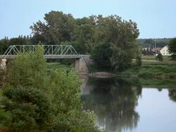 A green bridge over a river Stock Footage