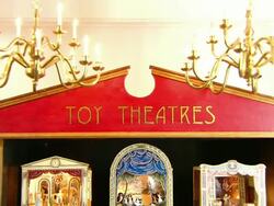 Miniaturised late Victorian scene, toy theatres, Dolls house, Leonardslee Gardens, West Sussex, UK Stock Footage