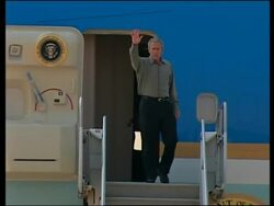 US President Bush lands at Miramar Air Station in California News Clip